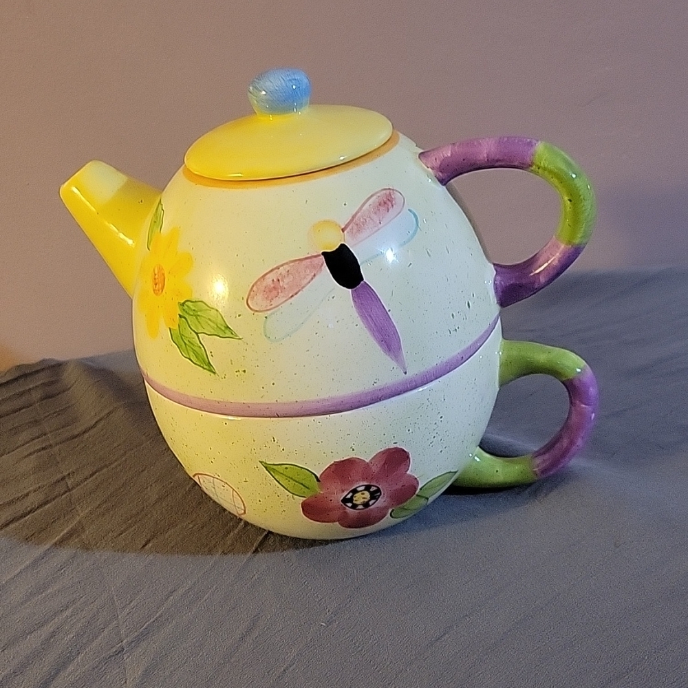 Dragonfly Bees Floral Summer Teapot & Cup Set